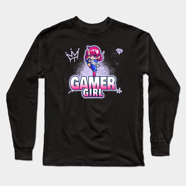 Gamer Girl Anime Otaku Long Sleeve T-Shirt by PlimPlom